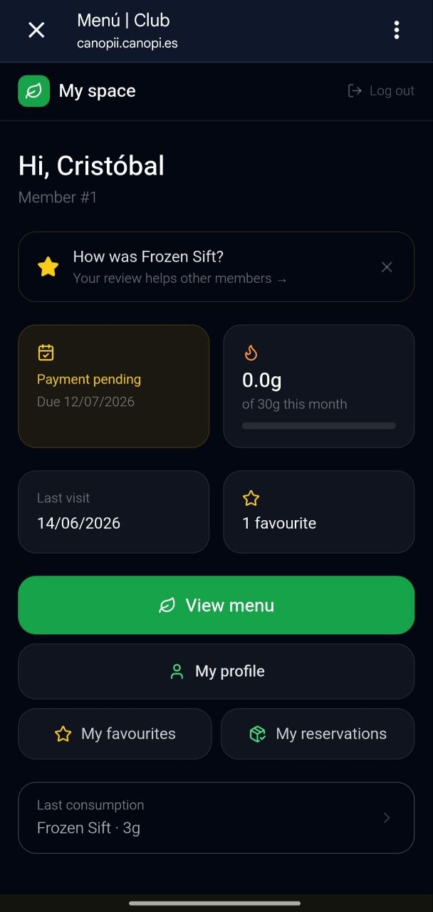 Member's private space in the Canopi app